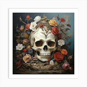 Skull With Roses 1 Art Print