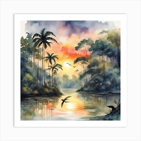 Watercolor Of A Tropical Sunset Art Print