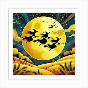 Witches Flying In The Sky Art Print