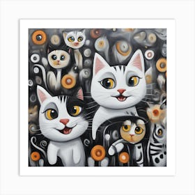 Cats In A Circle Art Print