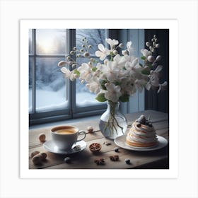 Coffee Table With Flowers Art Print