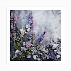 Lavender Flowers On A Rock Art Print