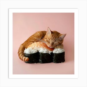 Cat Sleeping On Sushi 5 Art Print