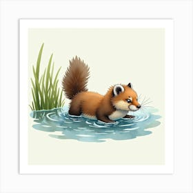 Red Squirrel In The Water Art Print