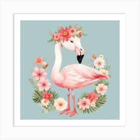 Floral Baby Flamingo Nursery Illustration (23) Art Print
