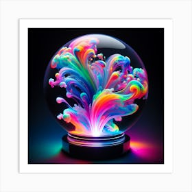 A Crystal Sphere With Magical Energy And Neon Light Art Print