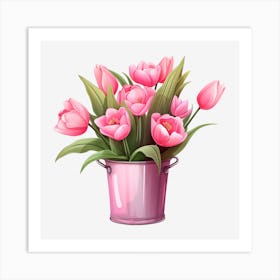 Pink Tulips In A Bucket 2 Art Print