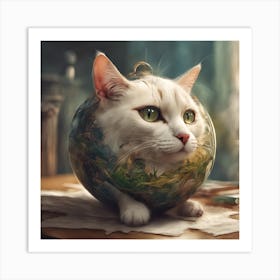 Cat In A Ball Art Print