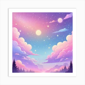 Sky With Twinkling Stars In Pastel Colors Square Composition 268 Art Print