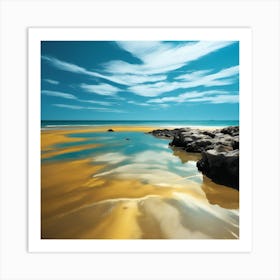 The Turquoise Sea and Golden Sands of Rocky Beach 1 Art Print