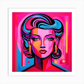 Abstract Retro Picasso Style Pink Neon Art Print