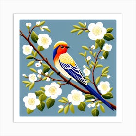 Hungarian Kalocsa Embroidery, Bird On a Branch, folk art, 153 Art Print