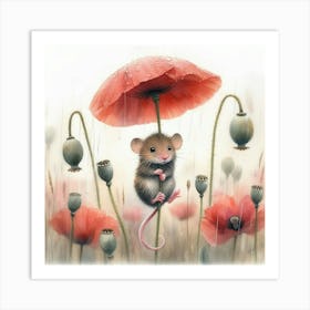 Mouse In Poppies Art Print