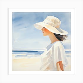 Woman In White Hat Art Print