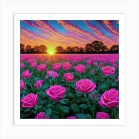 Pink Roses At Sunset Poster