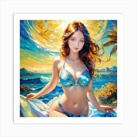 Beautiful Girl In Bikini yu Art Print