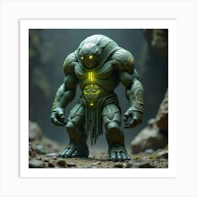 Runic Golem With Glowing Symbols Carved Into Its Rocky Surface 1 Art Print