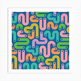 JELLY BEANS Squiggly New Wave Postmodern Abstract 1980s Geometric with Dots in Bright Summer Colors on Royal Blue Art Print