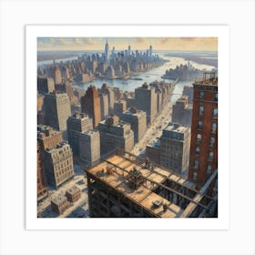 The High Wire Act: A Construction Worker's Daring Feat New York Art Print