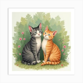 Human And Havana Brown Cat Enjoying A Quiet Evening, Watercolor Style 1 Art Print