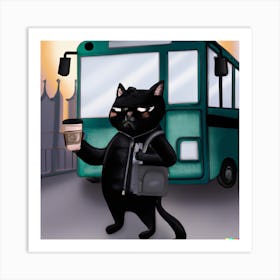 Cat late for work Art Print