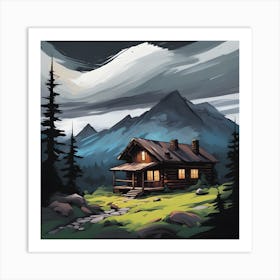 Cabin In The Mountains 1 Art Print