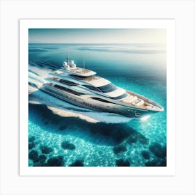 A Majestic Luxury Yacht Sailing On The Crystal Clear Waters Of The Ocean, Embodying Exclusivity And Opulence Art Print
