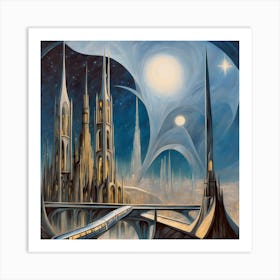 Futuristic City At Midnight Art Print