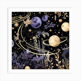 Planets And Flowers Art Print