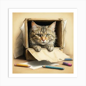 Cat In A Box 24 Art Print