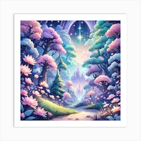 A Fantasy Forest With Twinkling Stars In Pastel Tone Square Composition 236 Art Print