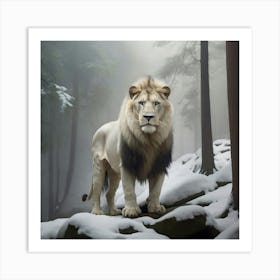 Lion In The Snow 1 Art Print