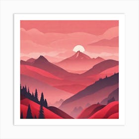 Misty mountains background in red tone 14 Art Print