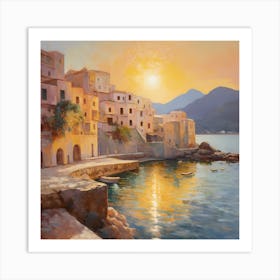 AI Pastel Vista: Enchanting Italian Coastal Charm Art Print