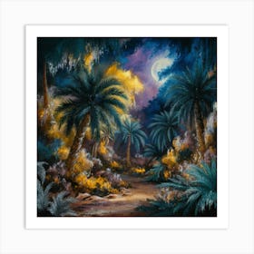 A night in the desert in the middle of a moonlit oasis 4 Art Print