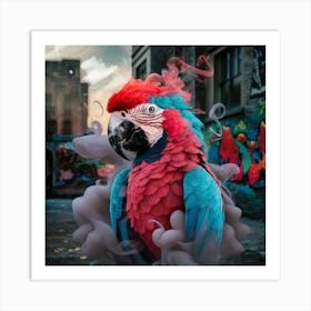 Colorful Parrot In Smoke Art Print