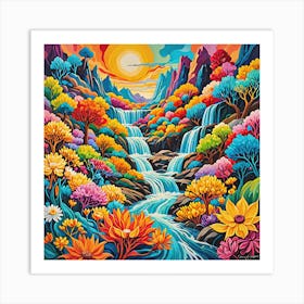 Waterfall Painting 1 Art Print