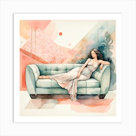 Girl On A Couch Art Print