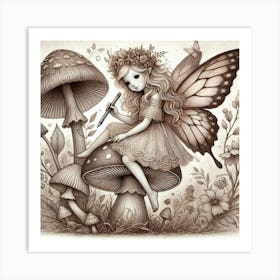 Fairy On Mushroom Art Print