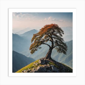 Lone Tree On Top Of Mountain 37 Art Print
