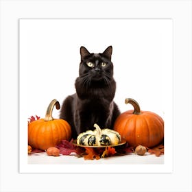 Black Cat With Pumpkins Art Print