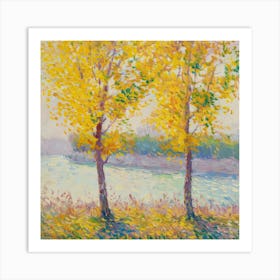 Three Trees By The River Art Print