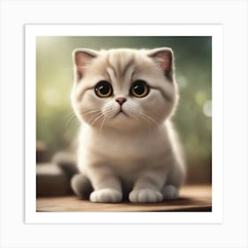 A Cute Scottish Fold Kitty, Pixar Style, Watercolor Illustration Style 8k, Png (6) Art Print