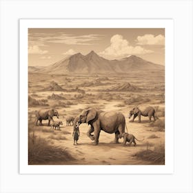 Elephants In The Desert 1 Art Print