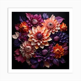 Paper Flowers On Black Background Art Print