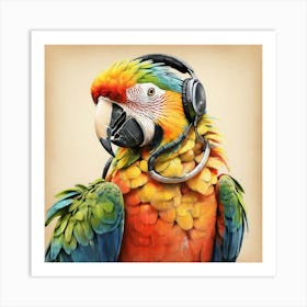 Parrot With Headphones 4 Art Print