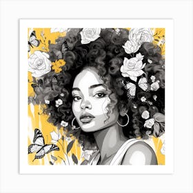 Afro Girl With Butterflies 4 Art Print