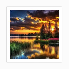 Sunset Over Lake 25 Art Print