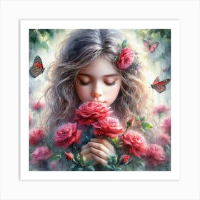 Girl With Roses 4 Art Print