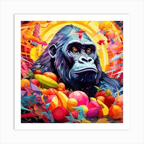 Gorilla With Fruits Art Print